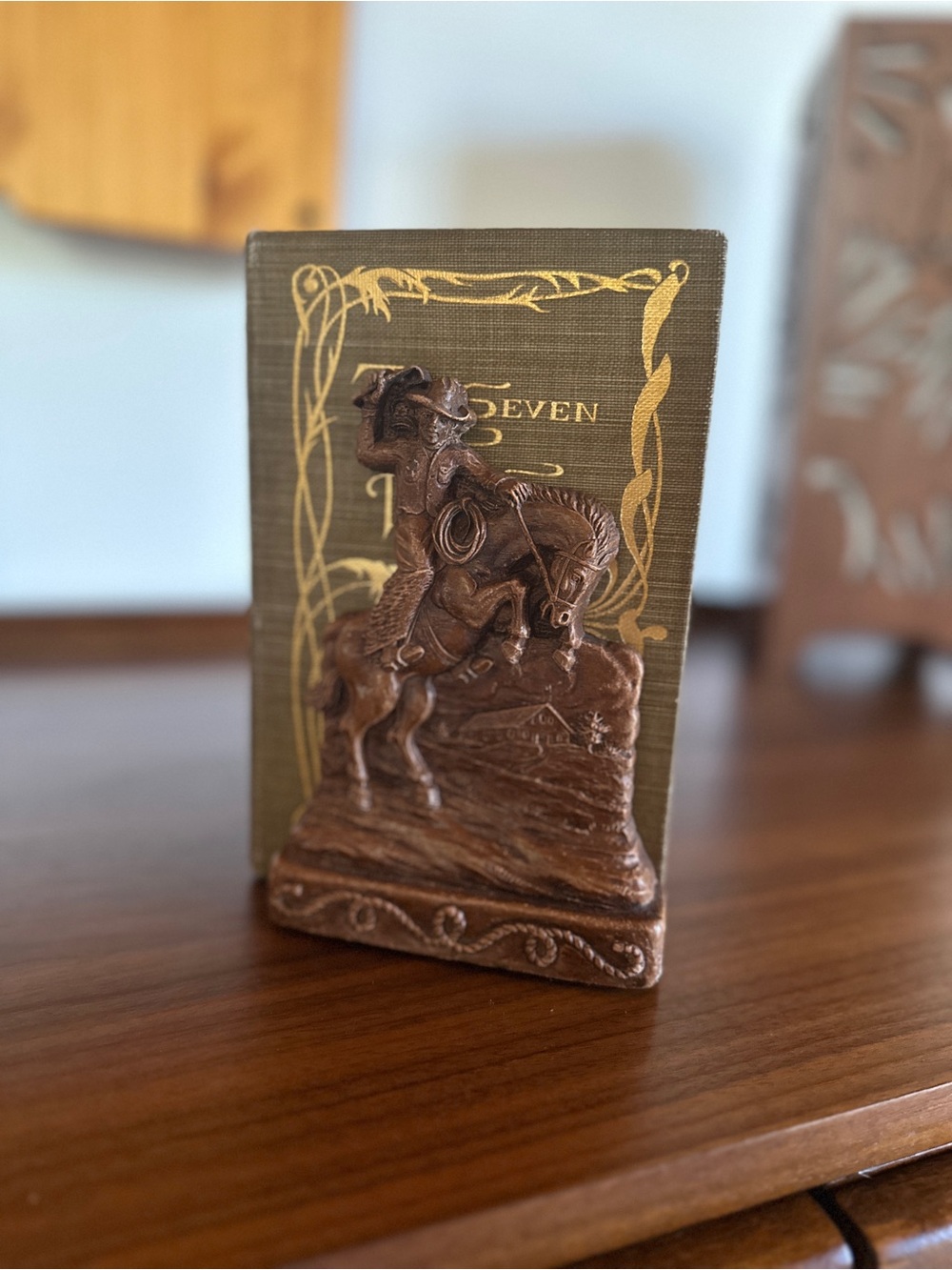 Vintage Bronzed Resin Cowboy Bookends | Bucking Bronco | Western Decor